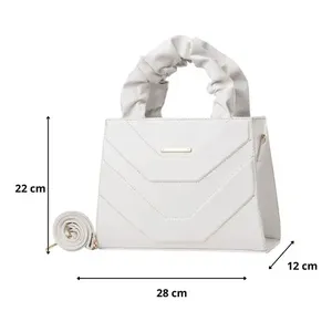 Borsa da Donna Fana Imala in Materiale Metallizzato Bianco con Manici Arricciati e Chiusura a Patta, Stile Casual per Feste - Product Image 4