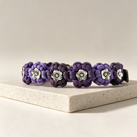 Collier pour chien réglable en paracorde tressé, violet foncé avec fleur métallique, fait main, collier de promenade, colliers pour animaux de compagnie en paracorde à fleurs