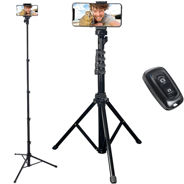 New Design Buckle Flip for Height Adjustment Aluminum Steel Portable Tripod with 360 Phone Clip Remote