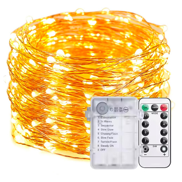 10M 100 LED Fairy String Lights Battery Operated Remote Copper Wire Waterproof for Indoor Outdoor for Bedroom Garden Christmas
