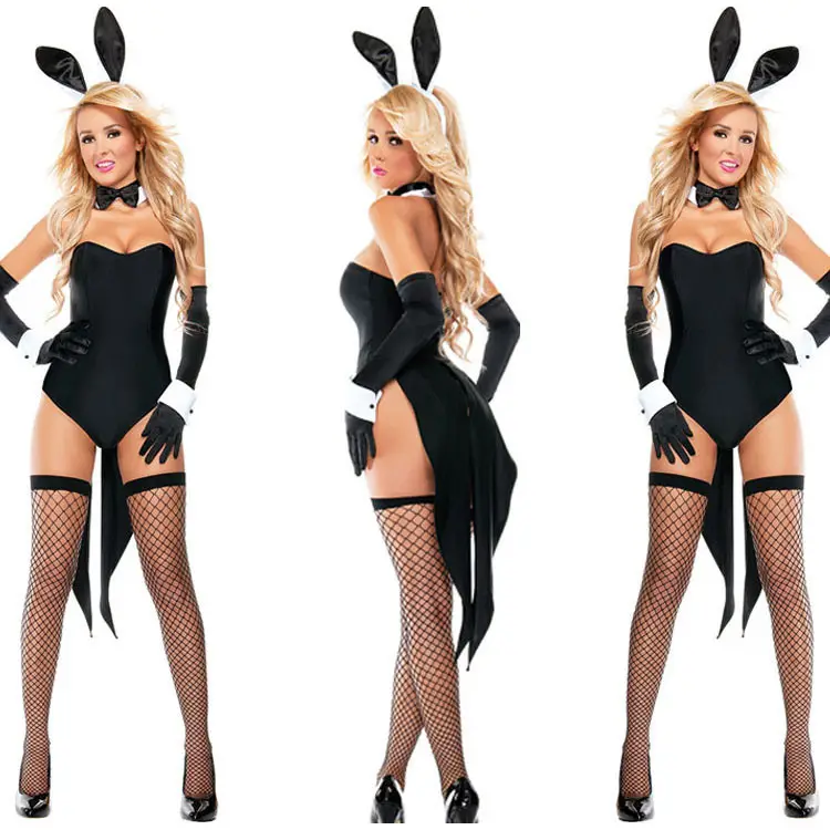 Di vendita caldo di modo nero sexy delle ragazze del coniglio di coniglietto cosplay