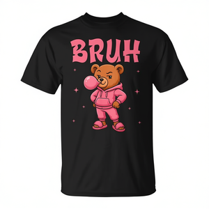 T-shirt à manches courtes sur le thème de l'anniversaire de l'ours en peluche pour filles, col rond rose, imprimé numérique - Product Image 3