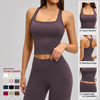 Débardeur de sport brossé pour femme, col carré, en nylon et élasthanne, anti-transpiration, pour la course, le fitness et le yoga