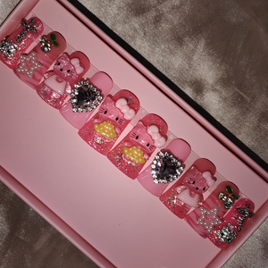 <span class=keywords><strong>Uñas</strong></span> Postizas <span class=keywords><strong>Hello</strong></span> <span class=keywords><strong>Kitty</strong></span>, Nuevo Diseño de Moda, Personalizadas, Ovaladas Medianas, Francesas Negras, Blancas, con Mariposas, Acrílico ABS, <span class=keywords><strong>Uñas</strong></span> Artificiales - Product Image 3