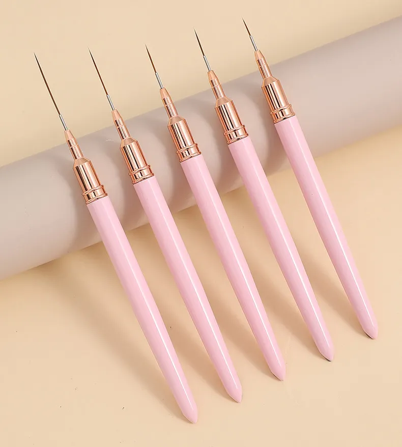 FOCSTAR 5PCS Liner Fino Escova para Unhas Tamanhos 7/9/11/15/25mm Nail Polish Pintura Design Nail Art Brush (BTB111)