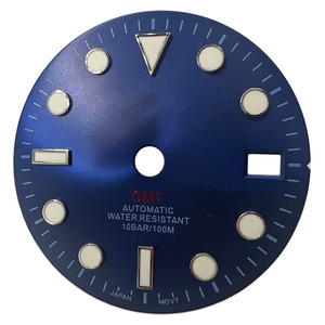 Fabrikant <span class=keywords><strong>Custom</strong></span> S-Logo Hoge Kwaliteit 28.5Mm Gmt Blauw-Groen Lichtgevende Horloge Wijzerplaat Geschikt Nh34 Bewegingen Horloge Wijzerplaat - Product Image 4