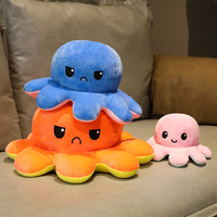 Coussin en peluche pieuvre réversible non rembourré grande taille avec doublure en maille, animaux en peluche à peaux changeantes