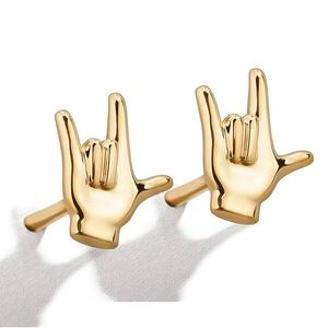 Pendientes de Botón de Moda con Diseño de Lenguaje de Señas 'Te Amo', Chapados en Oro de 18k y Rodio, de Latón Gemnel, para Mujer - Product Image 1