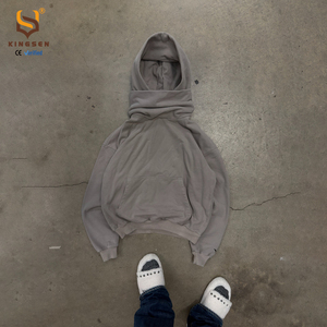 Custom Streetwear Logo Oversize Sweatshirt Vintage Stone Wash Hoodie With <b>Face</b> Masked Blank Cropped Men Hoodie - Product Image 4