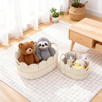Panier de rangement ovale en corde de papier tressé à la main, écologique et rustique, avec poignées à bords festonnés, pour une utilisation polyvalente à la maison