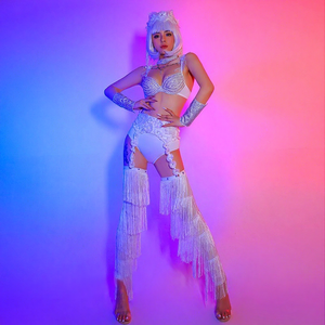 ชุดแสดงสำหรับผู้หญิง โพลีเอสเตอร์ 100% สำหรับการแสดงในบาร์ ดีเจ ไนต์คลับ ชุดเซ็กซี่สำหรับนักเต้นโกโก้ ทัวร์ ชุดนางฟ้าประดับพู่ ชุดนักเต้นนำทีมบนเวที ชุดดิจิทัล - Product Image 1