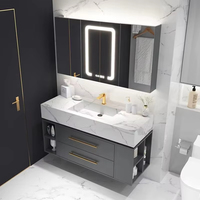 Meuble de salle de bain contemporain en pierre frittée OEM avec éclairage LED pour salle d'eau et toilettes