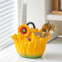 Panier en céramique portatif Tournesol, style américain créatif, décoration d'intérieur, ornement pour table à thé et table à manger, porte-baguettes