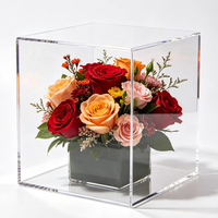 Boîte cadeau élégante carrée en acrylique transparent, boîte de présentation de bouquet floral, conteneur de rangement, boîte carrée en acrylique transparente haut de gamme