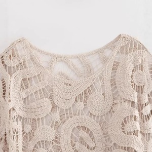 Pull en <span class=keywords><strong>tricot</strong></span> semi-transparent à motif floral chic pour femmes, col rond vintage, manches longues, style décontracté - Product Image 4
