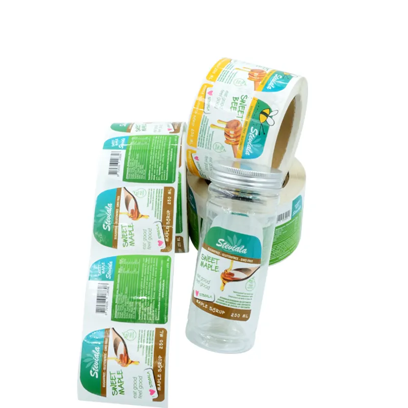 Adesivo de alimento de mel, etiquetas impressas personalizadas de vinil à prova d'água, etiqueta de embalagem de garrafa