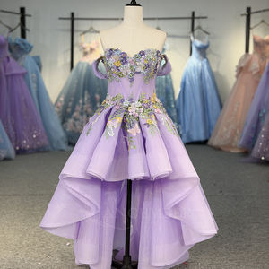 Dy6528 2 1 Vestidos de Quinceañera de Encaje Morado Claro, Vestido de Fiesta con Flores 3D, Escote Corazón, Cola Watteau, 100% Algodón - Product Image 5