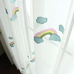 Sheer Embroidered Ready Made Großhandel Gardinen im koreanischen Stil mit Regenbogen design für das Wohnzimmer