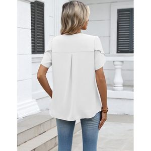 Womens Chiffon Blouse Short Sleeve V Neck Asymmetric Casual Work <b>Top</b> Summer Sheer <b>Layer</b> - Product Image 3