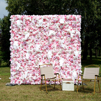 Panneau de rideau DKB, toile de fond florale artificielle 3D, enroulable, rose, en fausse soie, fleurs artificielles pour la décoration de scène de mariage