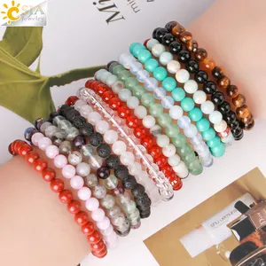 CSJA Fashion Jewelry 6mm 7 Chakra Tiger Eye Rose Quartz Natural Crystal Healing Stone Beads Bracelets Women Men H043