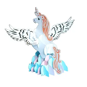 Wholesale Customization Promotional Blue Unicorn Gifting Art Children Birthday Party Invitation 3d Pop Up Greeting Card