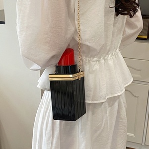 Sac à main en acrylique noir pour femme, forme flacon de parfum <span class=keywords><strong>Paris</strong></span>, sacs de soirée, sacs à bandoulière chaîne, sacs messager vintage, sacs à main style rouge à lèvres pour banquet - Product Image 5