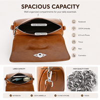 Tas Selempang Kulit PU Vintage Warna Solid Grosir untuk Wanita, Tas Tangan Rantai Crossbody, Dompet Flap Retro, Tas Ketiak Fashion, Custom
