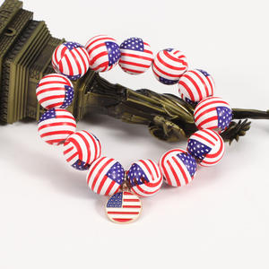 Wood <b>Beaded</b> <b>Bracelets</b> USA Flag Star Pattern Unisex Independence Day Jewelry - Product Image 4