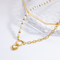 SUMMLY Collier en acier inoxydable plaqué or 18 carats, étanche, inaltérable, avec pendentif cœur, perle et zircon cubique, délicat, superposé, pour femme, usage quotidien