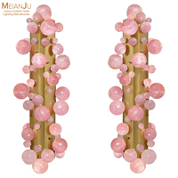 Lampes murales LED en quartz rose de luxe, base en métal doré moderne, abat-jour en verre sphérique en cristal, chambre à coucher, salon, hôtel