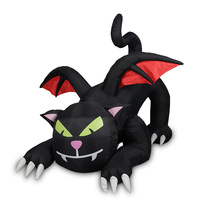 Feidu Sculpture gonflable d'Halloween transfrontalière, motif chat noir avec ailes et tête mobile, éclairée par LED, en polyester, pour décoration de jardin et de fête