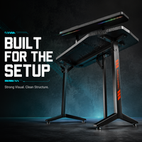 Bureau de jeu AOR RGB LED en fibre de carbone, table de jeu PC à domicile, bureau ergonomique avec cadre métallique, porte-gobelet, crochet pour casque, vente en gros d'usine