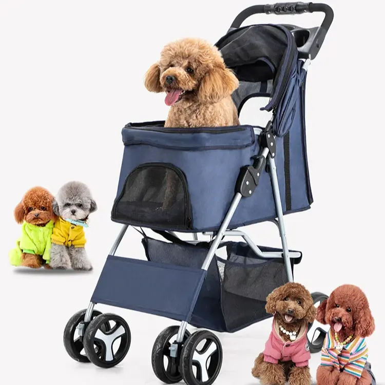 Лучшая цена, складная четырехколесная прогулочная коляска для кошек и собак