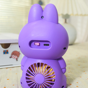 Cartoon <b>Rabbit</b> Desk Fan With Led <b>Light</b> Usb Rechargeable Portable Mini Fan For Kids - Product Image 4
