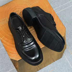 Zapatos de cuero para hombre, estilo nuevo, transpirables, con punta cuadrada tridimensional, formales de negocios, de cuero brillante, a la moda. - Product Image 3