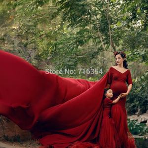 Longitud piso bebé ducha vestidos Chiffon <span class=keywords><strong>tren</strong></span> juego madre hija juego vestido de Slim fit vestido de maternidad foto disparar vestido mamá vestido de - Product Image 3