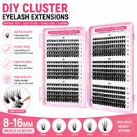 Ekstensi Bulu Mata Cluster DIY Custom PBT Super Lembut Tebal 0.07mm Pita Hitam Semi Buatan Tangan 30D-100D C D Wispy Volume Private