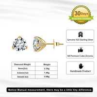Boucles d'oreilles clous en argent sterling 925 plaqué or 14 carats, zircone cubique ronde 8A, boucles d'oreilles solitaires faites à la main pour femmes