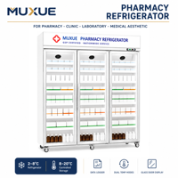 MUXUE 2-8 ℃   Kulkas Estetika Medis 8-20 ℃   Lemari Pendingin Laboratorium Farmasi dengan Pintu Kaca Tegak dan Pencatat Data Suhu