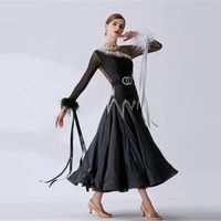 B-19447 Haut De gamme de haute qualité perle soie danse Latine robe personnalisé compétition noire robes de bal pour les filles