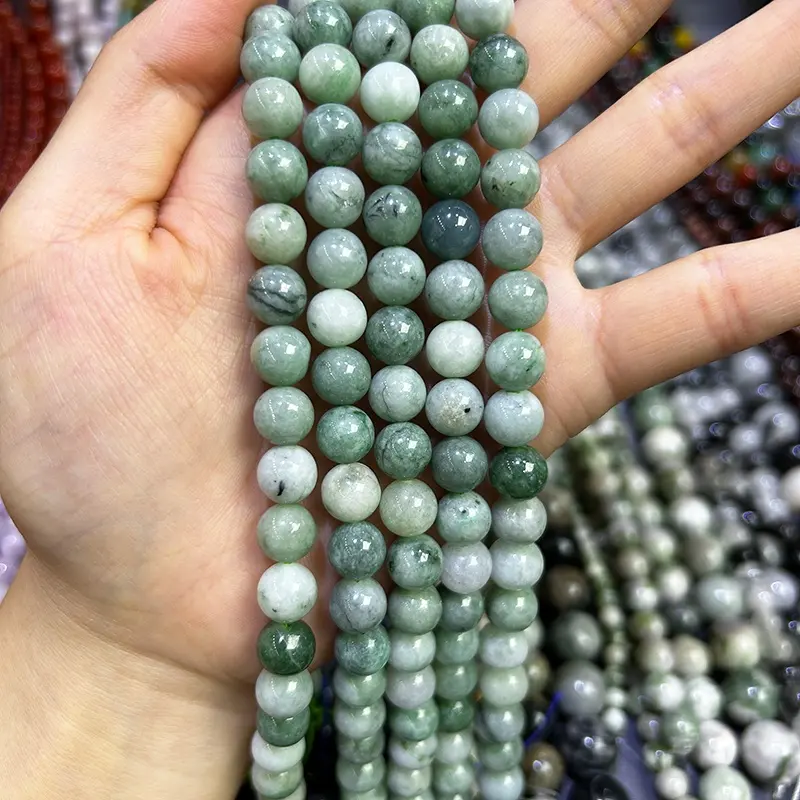 Natural Burma Jade Beads Emerald Smooth Stone Round Gemstone Loose Beads For Jewelry Making Craft