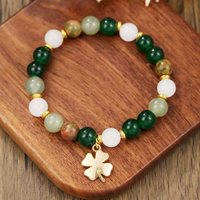 Bracelet tendance personnalisé avec perles de pierres précieuses naturelles et breloque trèfle, bijoux porte-bonheur