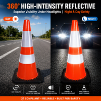 Cône de signalisation routière en PVC orange flexible, haute visibilité, avec base en caoutchouc noir robuste de 3,2 kg, 28 pouces (70 cm) de haut