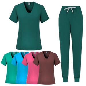 Women Hospital Scrub Set V-Neck Top And Pants Moisture Wicking Split Uniform For Medical Nursing Use - Product Image 1