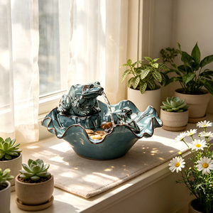 Fontaine d'eau d'intérieur en céramique avec grenouille et feuille de lotus, avec <span class=keywords><strong>galets</strong></span> de rivière, pour la décoration zen de la maison et du jardin, ornement de relaxation pour table - Product Image 5