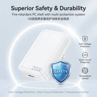 Cargador Rápido GaN PD de 20W con Enchufe Plegable Estadounidense, Mini Cargador de Pared USB-C Individual, Cargador de Teléfono Portátil, Adaptador Compacto Blanco