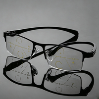 Lunettes de lecture multifocales photochromiques anti-lumière bleue pour hommes, monture métallique demi-cerclée, verres progressifs, lunettes pour presbytie