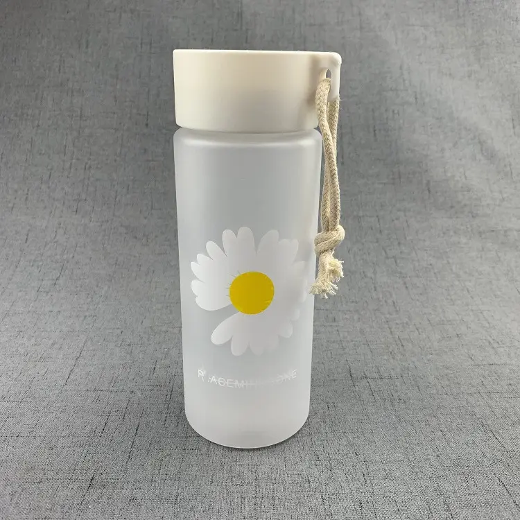 550ml Pequena Margarida Transparente Garrafas De Água De Plástico Criativo Fosco Garrafa De Água Com Corda Portátil Viagem Tea Cup BPA Free