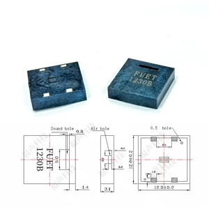 Zumbador piezoeléctrico activo SMD de montaje en superficie certificado ISO9001 de 12*12*H3MM 4KHZ 3V 85dB para dispositivos médicos 1230B - Product Image 1